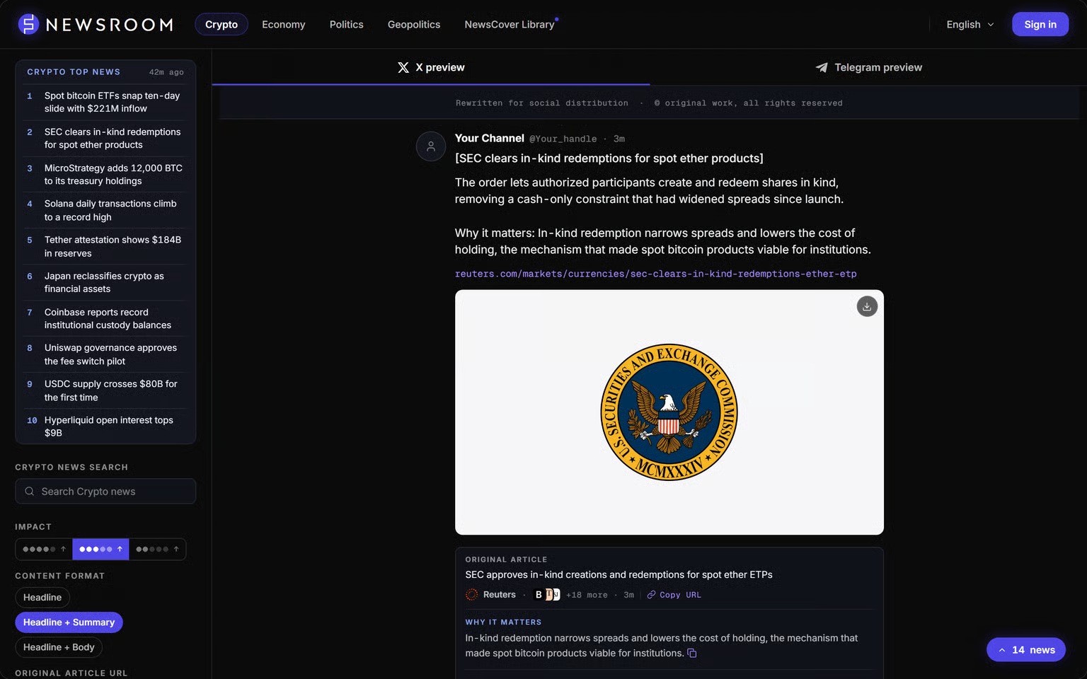 Flash Newsroom interface